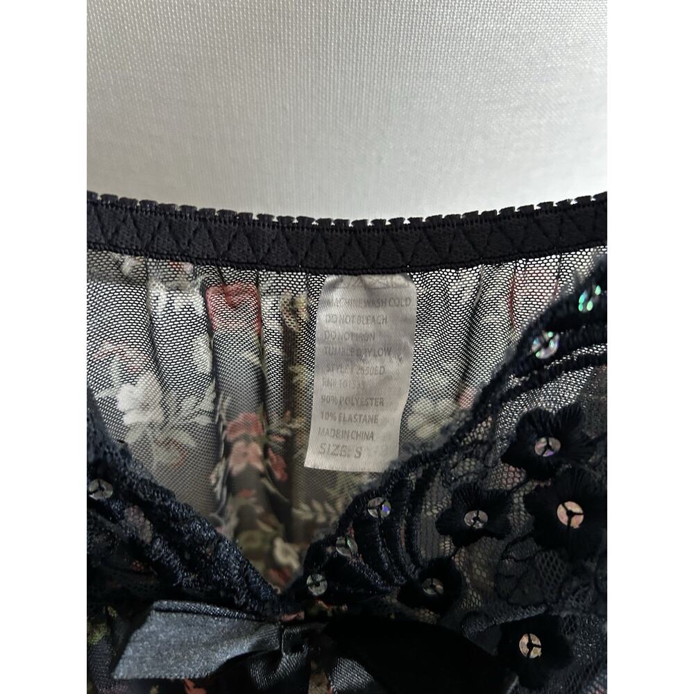 Y2K Floral Lace Babydoll Dress S Whimsigoth Black Romance Fairy - Picture 3 of 9